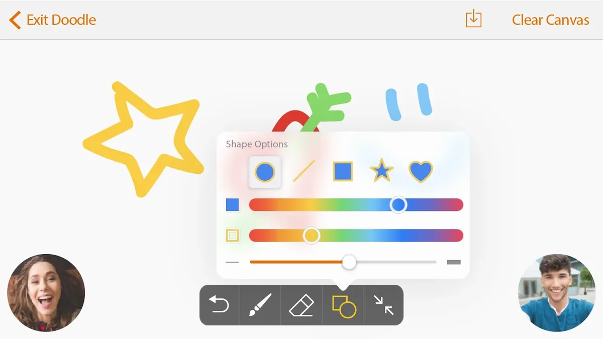 Fundue drawing tools open over a live video call